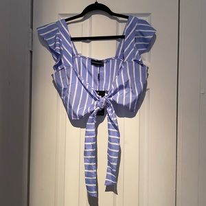 Pretty little thing striped crop top w/ tie front